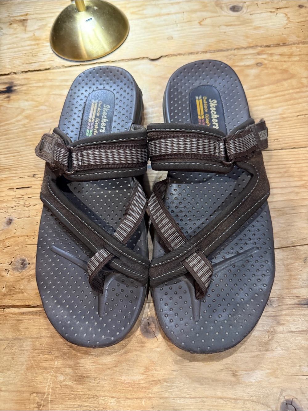 Skechers Brown Strappy Slide Sandals